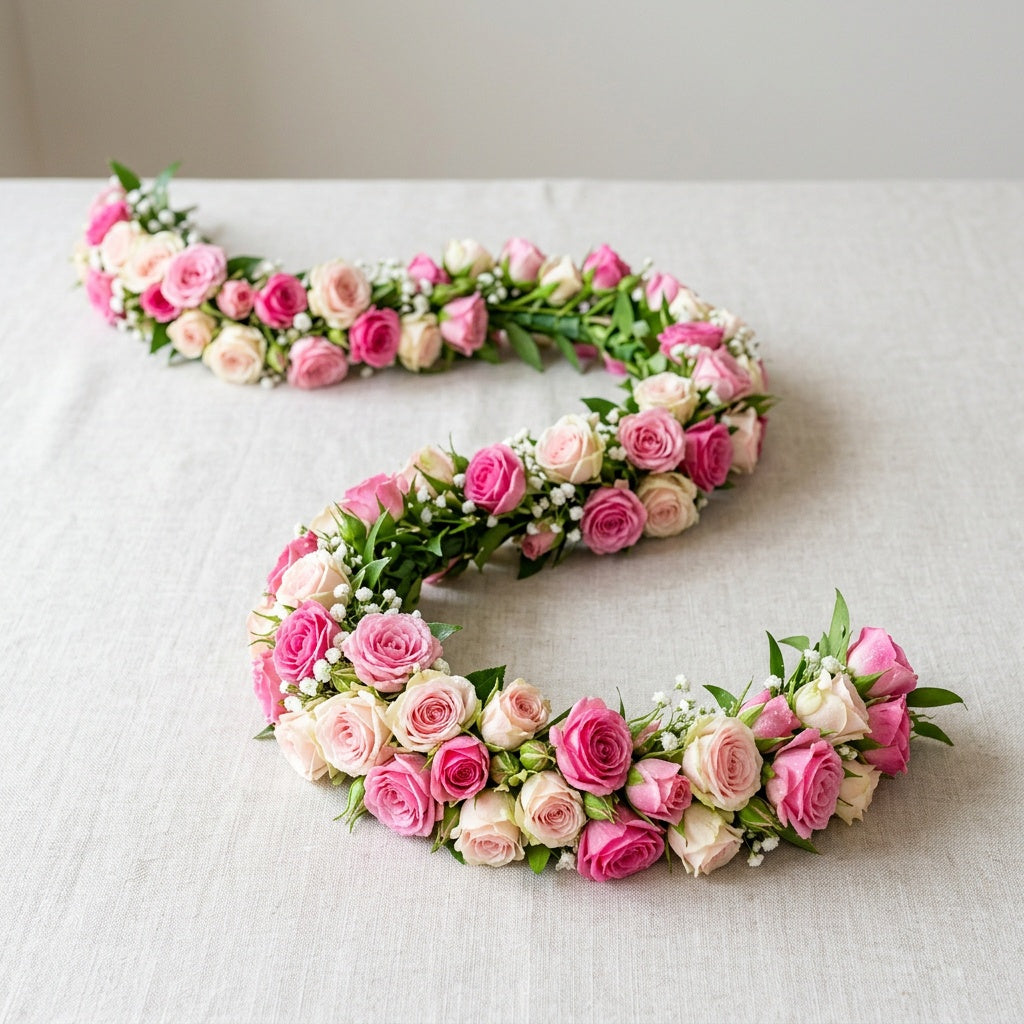 Fresh Button Rose Garland (Cost per ft)